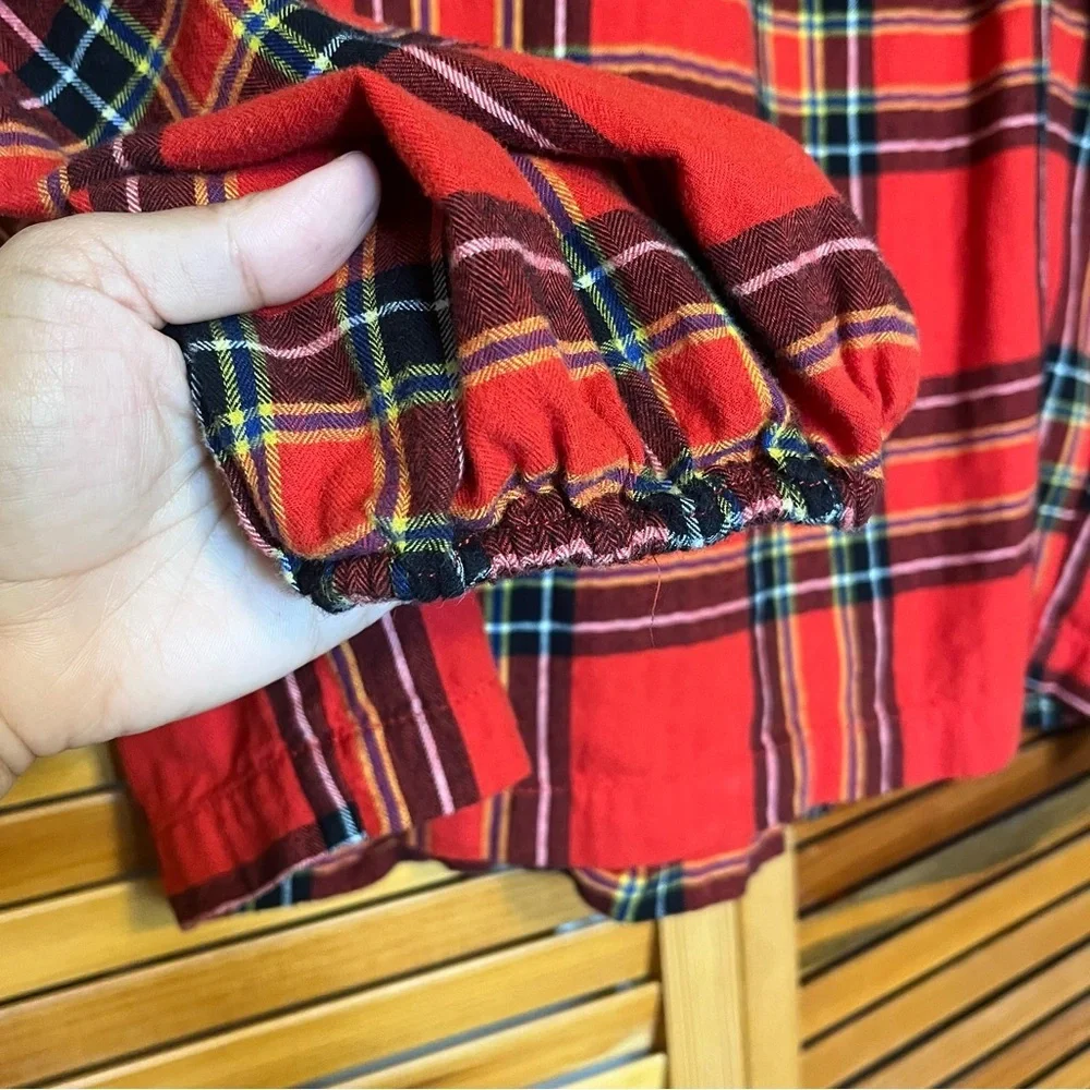 J.CREW Red Plaid Flannel Ruffle Long Sleeve Festive Blouse | size Large